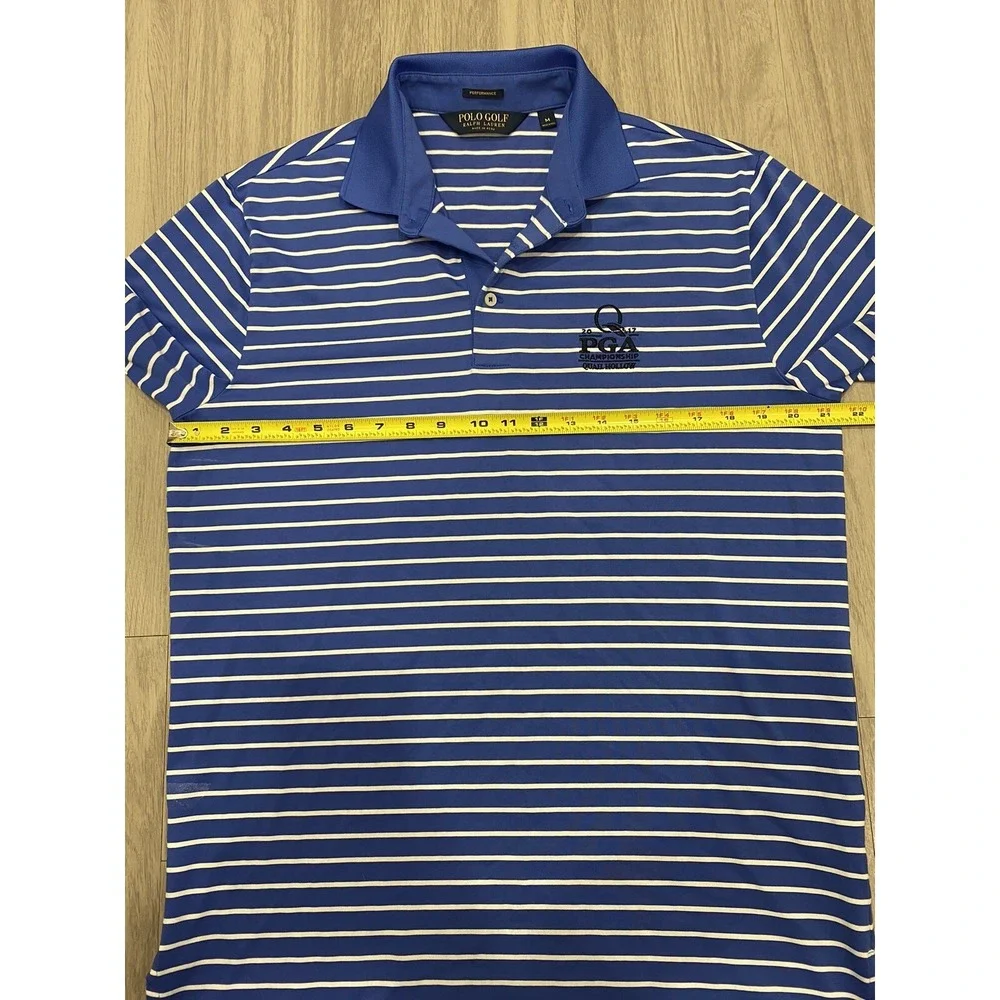 Polo Golf Ralph Lauren Shirt Mens Medium Performance Striped Blue Quail Hollow M
